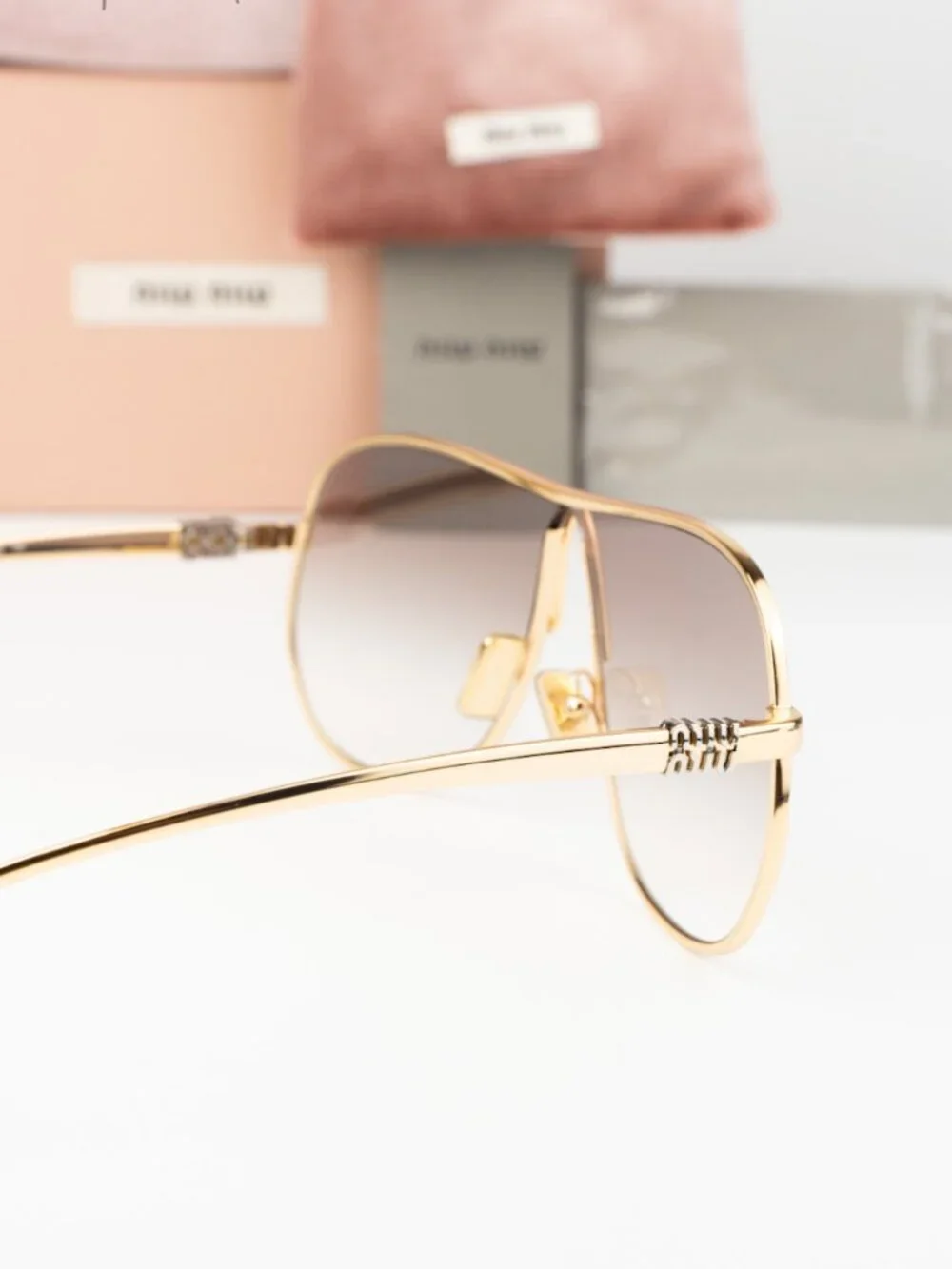 Miu Miu Men Sunglasses Gold Brown Gradient Pilot MUA56S 5AK90L NEW AUTHENTIC